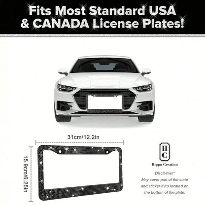 2Pcs Rhinestone Stainless Steel License Plate Frame- Acrylic Diamond Decorative Car Tag Holder With 2 Hole Design, Multi-Color Options & Full Installation Kit (Fits Most Cars, SUVs, Trucks)- Glamoro