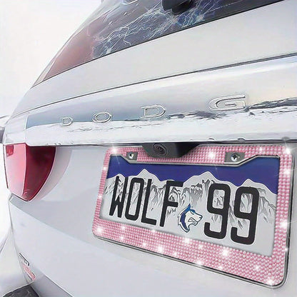 2Pcs Rhinestone Stainless Steel License Plate Frame- Acrylic Diamond Decorative Car Tag Holder With 2 Hole Design, Multi-Color Options & Full Installation Kit (Fits Most Cars, SUVs, Trucks)- Glamoro