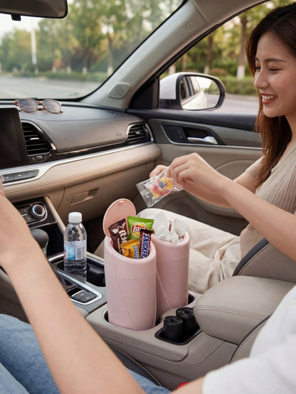 2pcs/Set 1pc Car Trash Can With Lid- Car Cup Holder Trash Can- Mini Leak-Proof Car Trash Can- Front & Rear Seat Car Organizer- Essential Small Accessory For Car, Home & Office (1pc Trash Can + 2 R