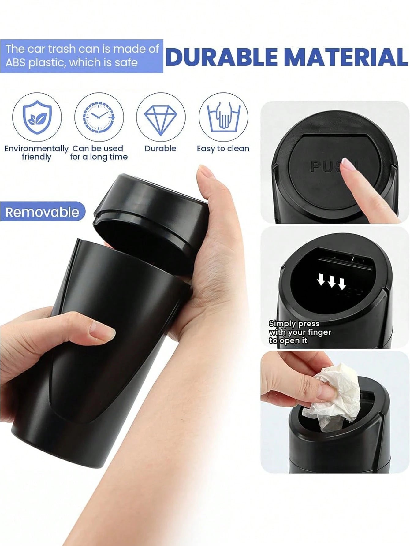 2pcs/Set 1pc Car Trash Can With Lid- Car Cup Holder Trash Can- Mini Leak-Proof Car Trash Can- Front & Rear Seat Car Organizer- Essential Small Accessory For Car, Home & Office (1pc Trash Can + 2 R