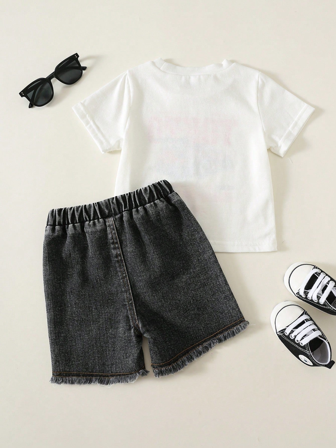 2pcs/Set Baby Boy Baby Boy Street Style Cute Versatile Knit Car Print T-Shirt And Denim Shorts Set, Tank Top Set, Denim Set, Racing Set Suitable For Spring Summer Autumn