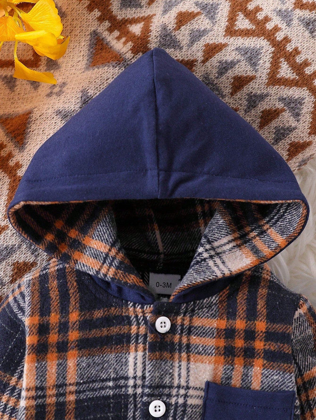 2pcs/Set Baby Boy Contrast Color Hooded Plaid Bodysuit + Ripped Long Pants