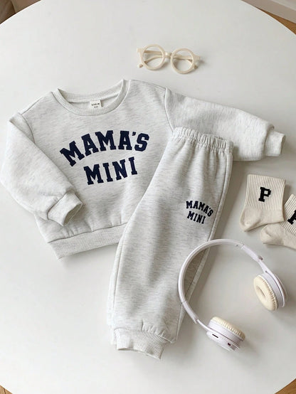 2pcs/Set Baby Boy/Girl Cute Letter Print Long Sleeve Sweatshirt And Elastic Waist Autumn Pants Set, Unisex Baby Clothes, Baby Winter Clothes