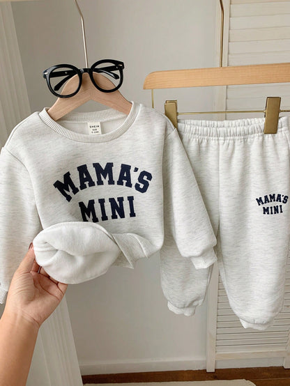 2pcs/Set Baby Boy/Girl Cute Letter Print Long Sleeve Sweatshirt And Elastic Waist Autumn Pants Set, Unisex Baby Clothes, Baby Winter Clothes