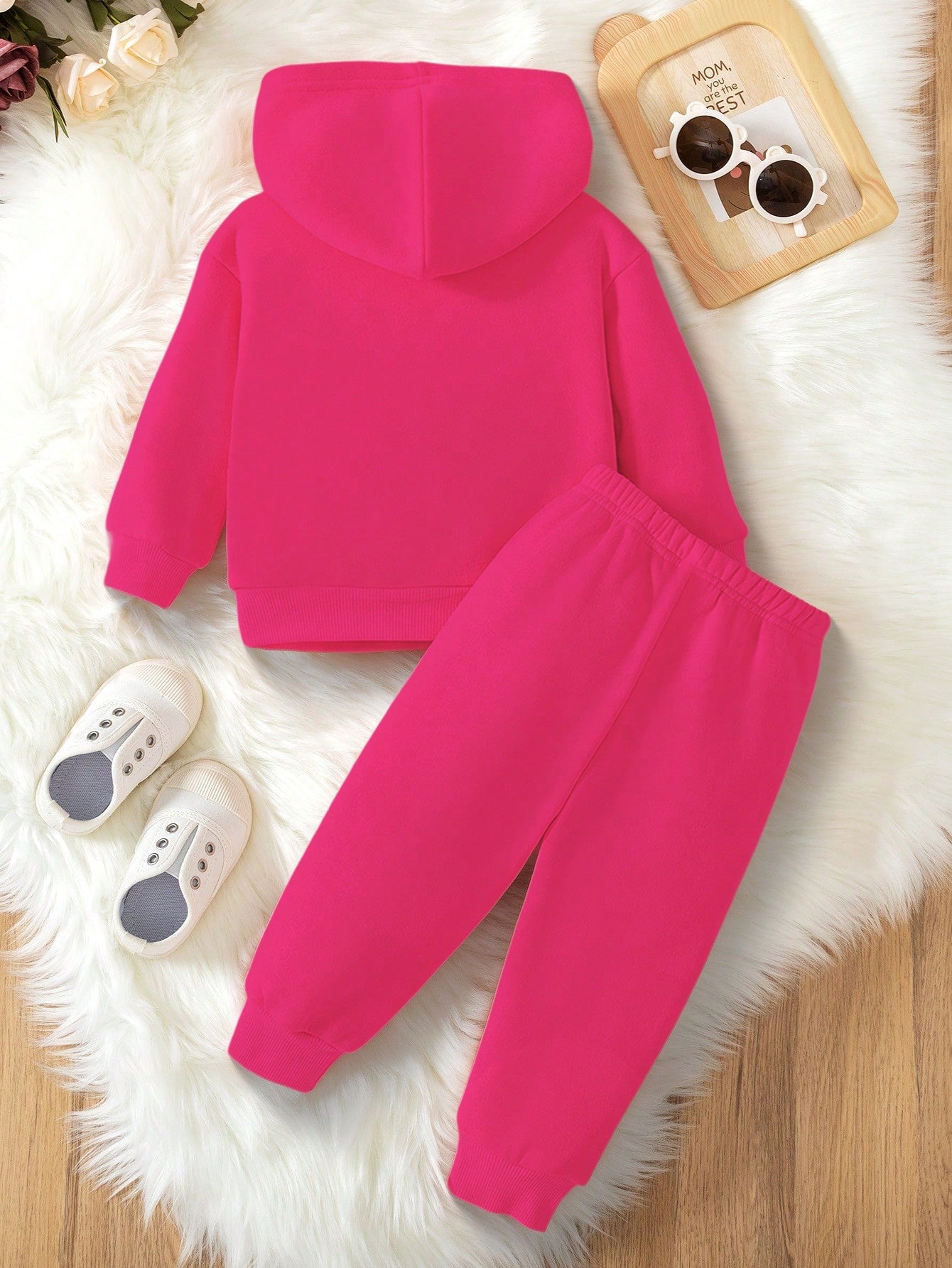 2pcs/Set Baby Girl Adorable Butterfly & Letter Print Hooded Sweatshirt And Pants Set, Casual Warm Outfit For Autumn/Winter