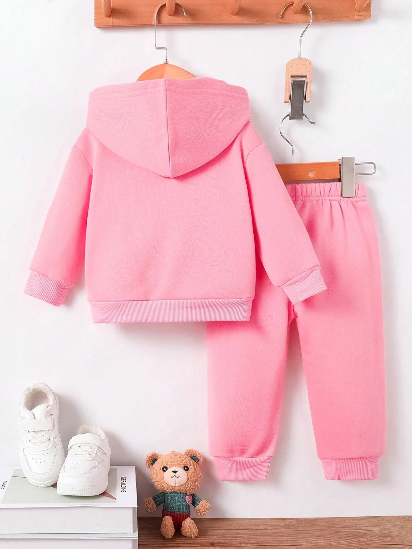 2pcs/Set Baby Girl Cute Unicorn Print Simple Fleece Hoodie Sweatshirt And Pants Set, Autumn/Winter