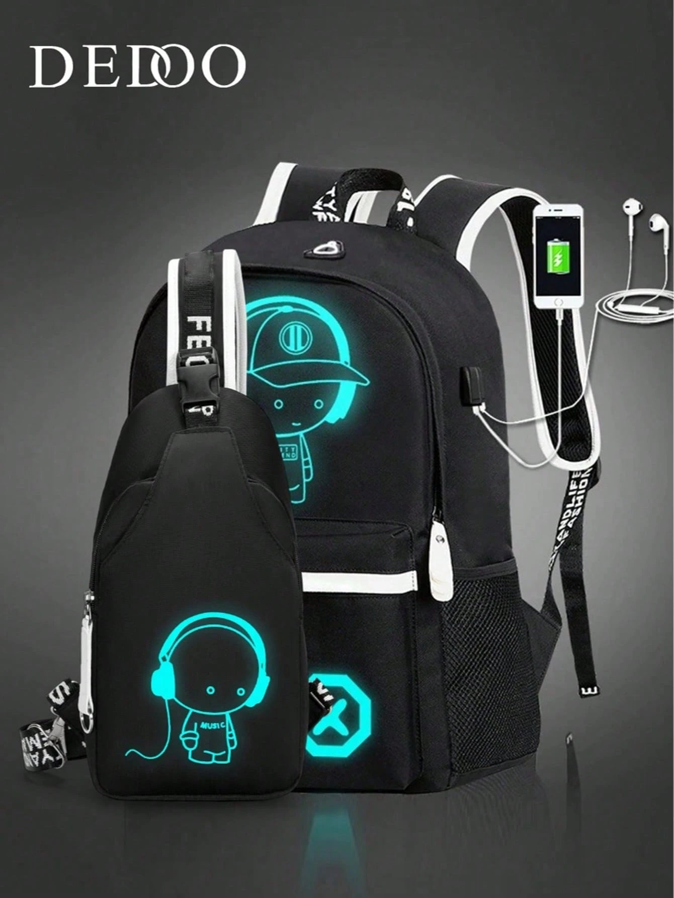 2pcs/Set Minimalist Casual Business Backpack Set,Including Shoulder Bag And Chest Bag, Containing 1 Large Fluorescent Backpack- Oxford Cloth Material