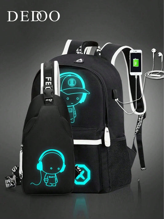 2pcs/Set Minimalist Casual Business Backpack Set,Including Shoulder Bag And Chest Bag, Containing 1 Large Fluorescent Backpack- Oxford Cloth Material