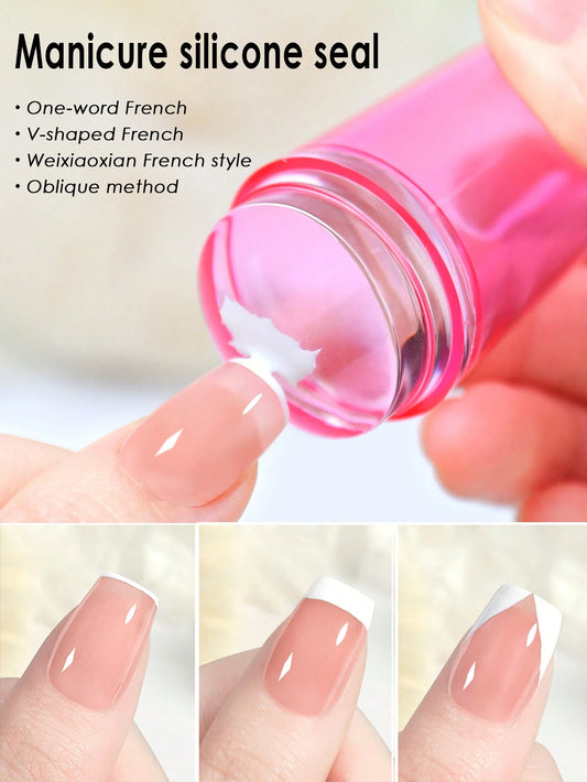2pcs/Set Nail Art Silicone French Printing Stamp Scraper Kit With Transparent Silicone Stamper Painting Transfer Tool For Nail Design,Nail Supplies,Nail Tools,Nail Art Tools,Back To School,Nails,Nail