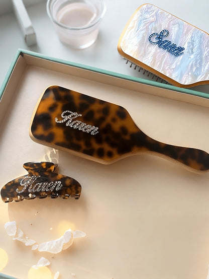 2pcs/Set Rhinestone Set, Personalized Name Claw Clip, Women's Acrylic Glitter Customized Marble Pattern Hair Comb & Clip Set, Bridal Party Bridesmaid Gift, Valentine's Day Gift, Women Hair Accessories