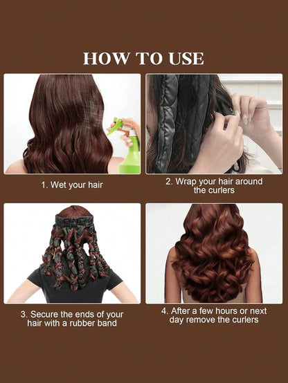 2pcs Set: Satin Heatless Hair Curler With Adjustable Headband, No Heat Required For Overnight Curls, Suitable For Women And Girls To Create Wavy Hairstyles; Extra Large Satin Sleep Cap, Sleep Cap, Lar