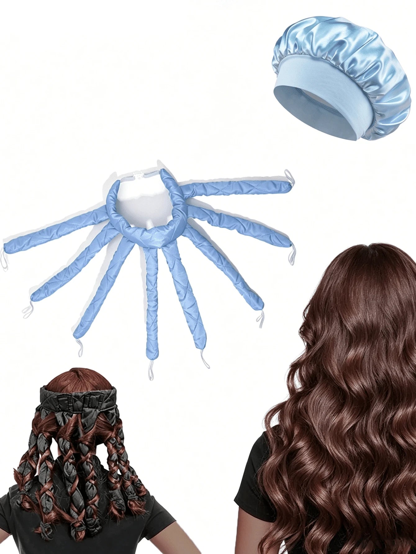 2pcs Set: Satin Heatless Hair Curler With Adjustable Headband, No Heat Required For Overnight Curls, Suitable For Women And Girls To Create Wavy Hairstyles; Extra Large Satin Sleep Cap, Sleep Cap, Lar