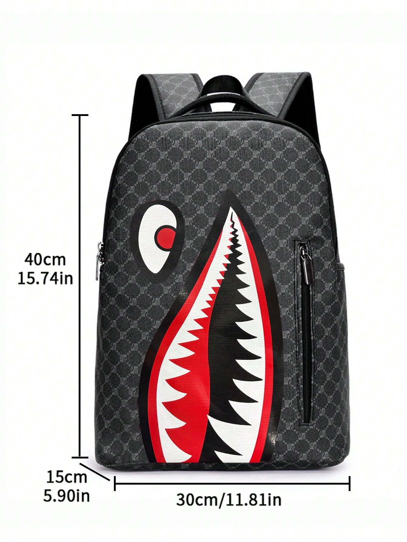 2pcs/Set Shark Mouth Backpack & Crossbody Bag Combo, Vintage Monogram Backpack, Small Square Shoulder Bag, Oxford Fabric Small Backpack, Large Capacity Cool 2pcs/Set Combo, Back To School Gift For Men
