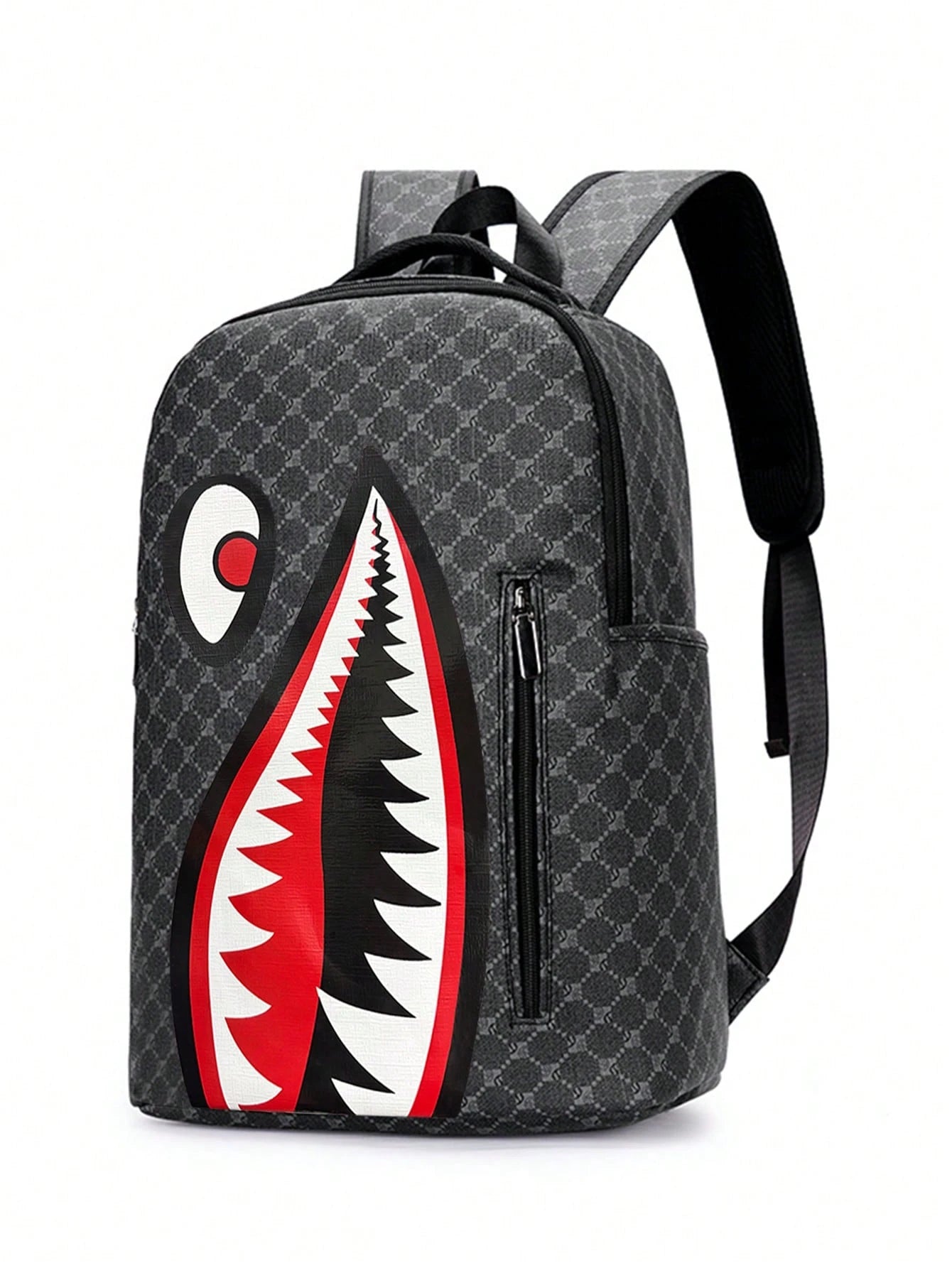 2pcs/Set Shark Mouth Backpack & Crossbody Bag Combo, Vintage Monogram Backpack, Small Square Shoulder Bag, Oxford Fabric Small Backpack, Large Capacity Cool 2pcs/Set Combo, Back To School Gift For Men