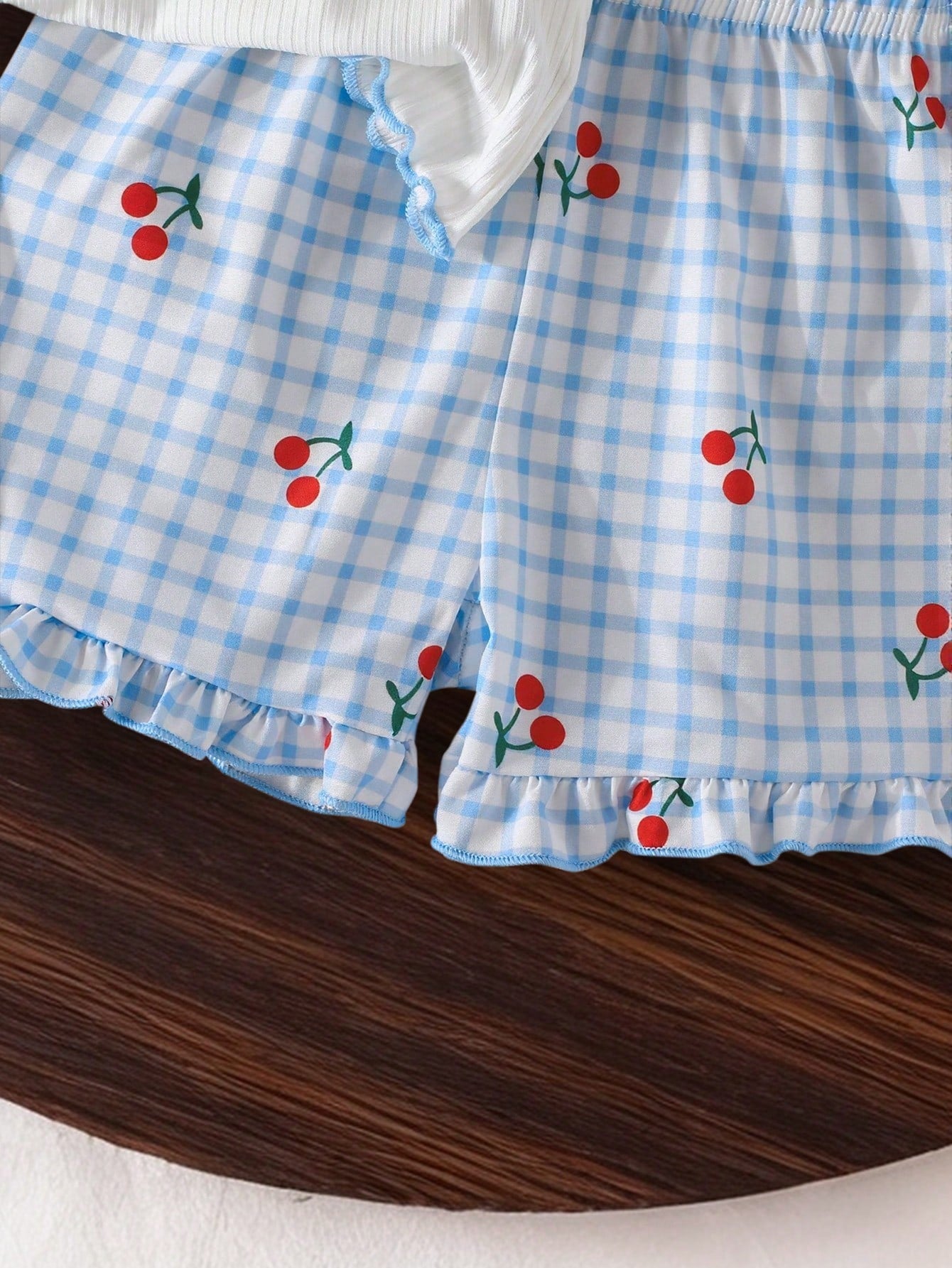2pcs/Set- Suitable For Spring/Summer- Baby Girls Cherry Print 2-Piece Set: Sweet Round Neck Short Sleeve Top + Red Trim Bell-Bottom Pants, Adorable INS Style Fashionable Outfit For Baby Girl, 0-1-2