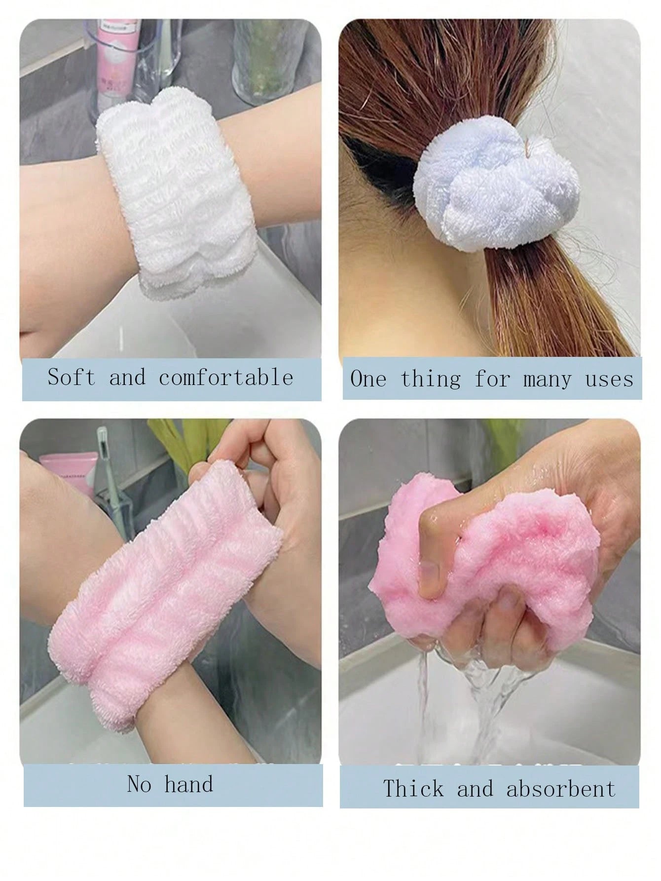 2pcs/Set Sweat-Absorbing Headbands/Towels, Sweat-Absorbing Headbands, Face Washing Headbands, Reusable SPA Headbands/Wristbands, Microfiber Headbands, Women's Wristbands, Makeup Headbands, Elastic Adj