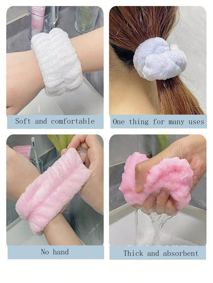 2pcs/Set Sweat-Absorbing Headbands/Towels, Sweat-Absorbing Headbands, Face Washing Headbands, Reusable SPA Headbands/Wristbands, Microfiber Headbands, Women's Wristbands, Makeup Headbands, Elastic Adj