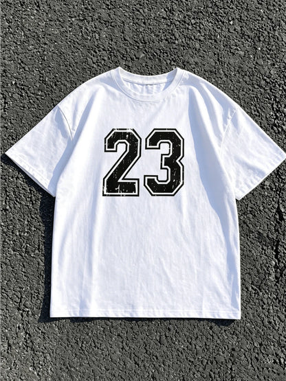 2pcs/Set Women's Casual Colorblock #23 Graphic Print Round Neck Short Sleeve T-Shirt And High Waist Loose Straight Shorts Black Summer