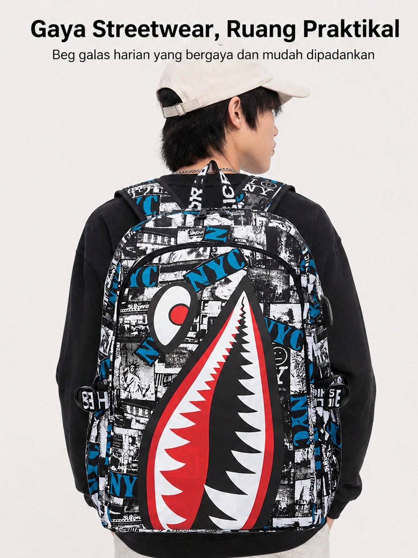 2pcs Shark Backpack + Chest Bag Set, Large Capacity Oversized Backpack, Personalized Full-Screen Print School Bag, Suitable For School, Travel, Vacation, Oxford Fabric Material, Back To School College