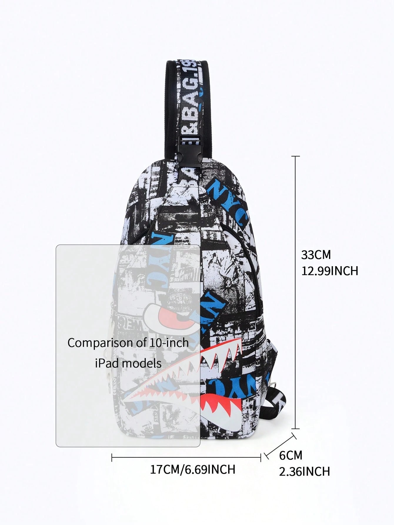 2pcs Shark Backpack + Chest Bag Set, Large Capacity Oversized Backpack, Personalized Full-Screen Print School Bag, Suitable For School, Travel, Vacation, Oxford Fabric Material, Back To School College