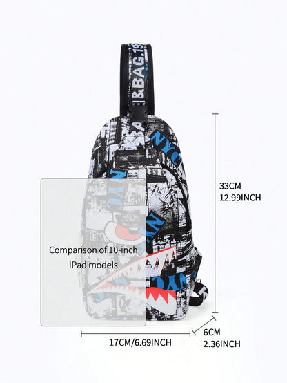 2pcs Shark Backpack + Chest Bag Set, Large Capacity Oversized Backpack, Personalized Full-Screen Print School Bag, Suitable For School, Travel, Vacation, Oxford Fabric Material, Back To School College