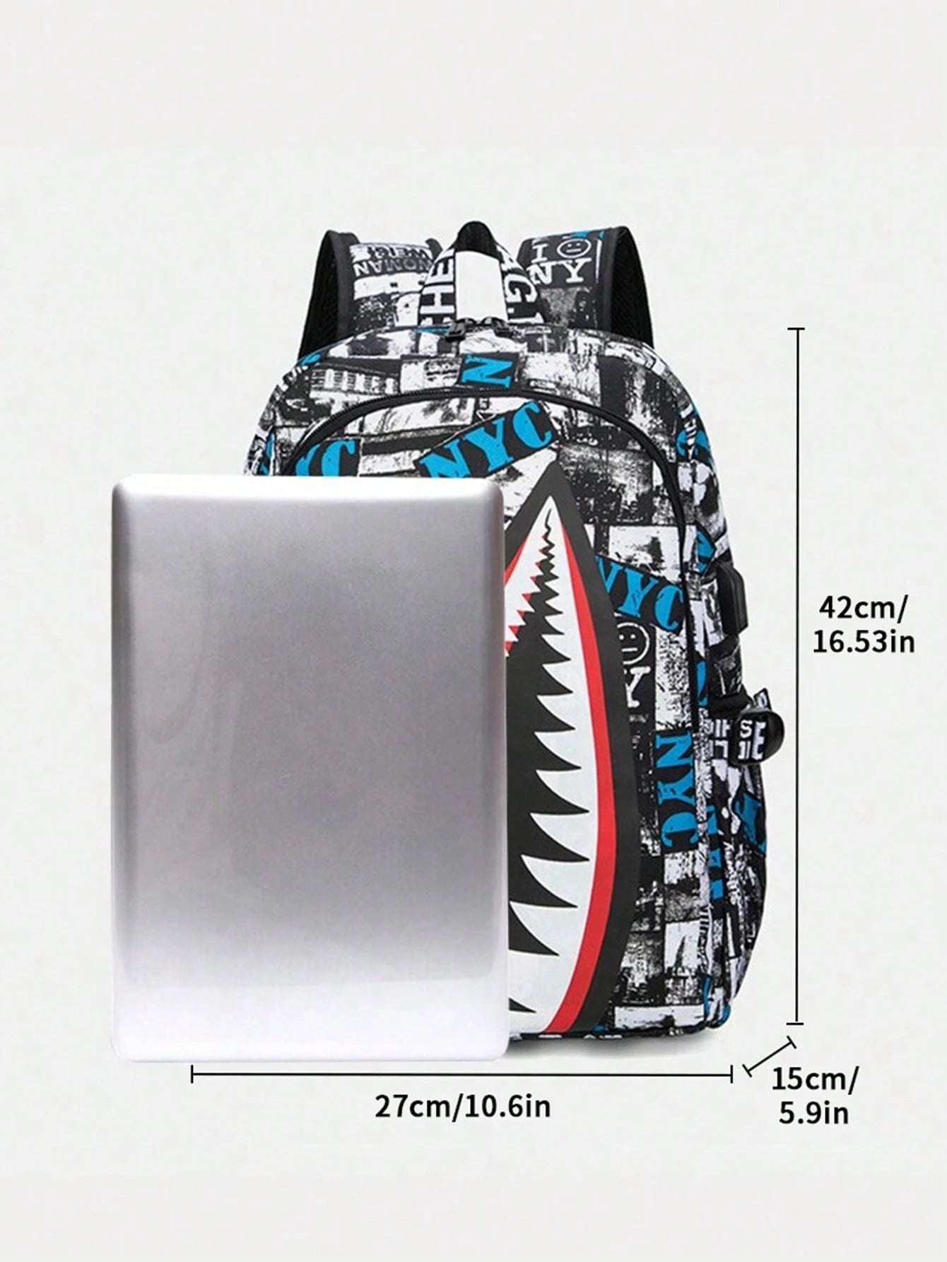 2pcs Shark Backpack + Chest Bag Set, Large Capacity Oversized Backpack, Personalized Full-Screen Print School Bag, Suitable For School, Travel, Vacation, Oxford Fabric Material, Back To School College