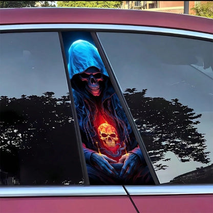 2pcs Skull And Flame Car Stickers, Waterproof Durable Scratch-Resistant, Glossy Material, Easy To Apply On Car B-Pillar And Doors, With Bubble Wrap Protection To Prevent Shipping Damage