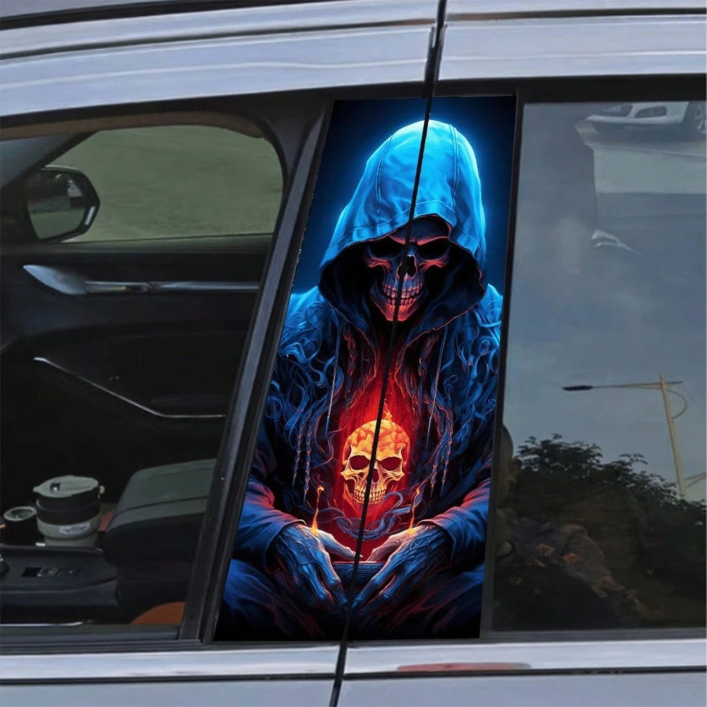 2pcs Skull And Flame Car Stickers, Waterproof Durable Scratch-Resistant, Glossy Material, Easy To Apply On Car B-Pillar And Doors, With Bubble Wrap Protection To Prevent Shipping Damage