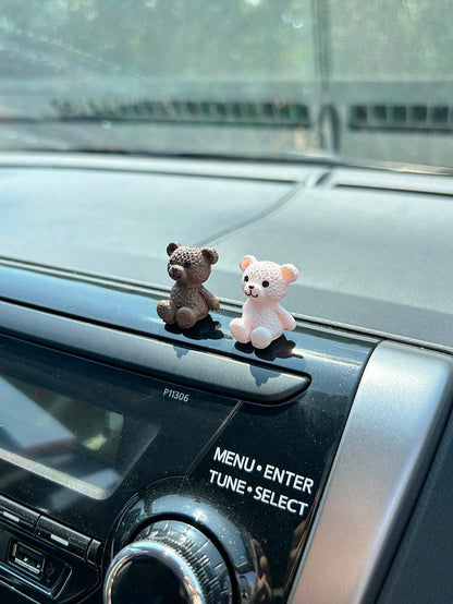 2pcs Small Teddy Bear Car Decor, Cute Cartoon Bear Car Decoration, Resin Ornament Creative Interior Accessories