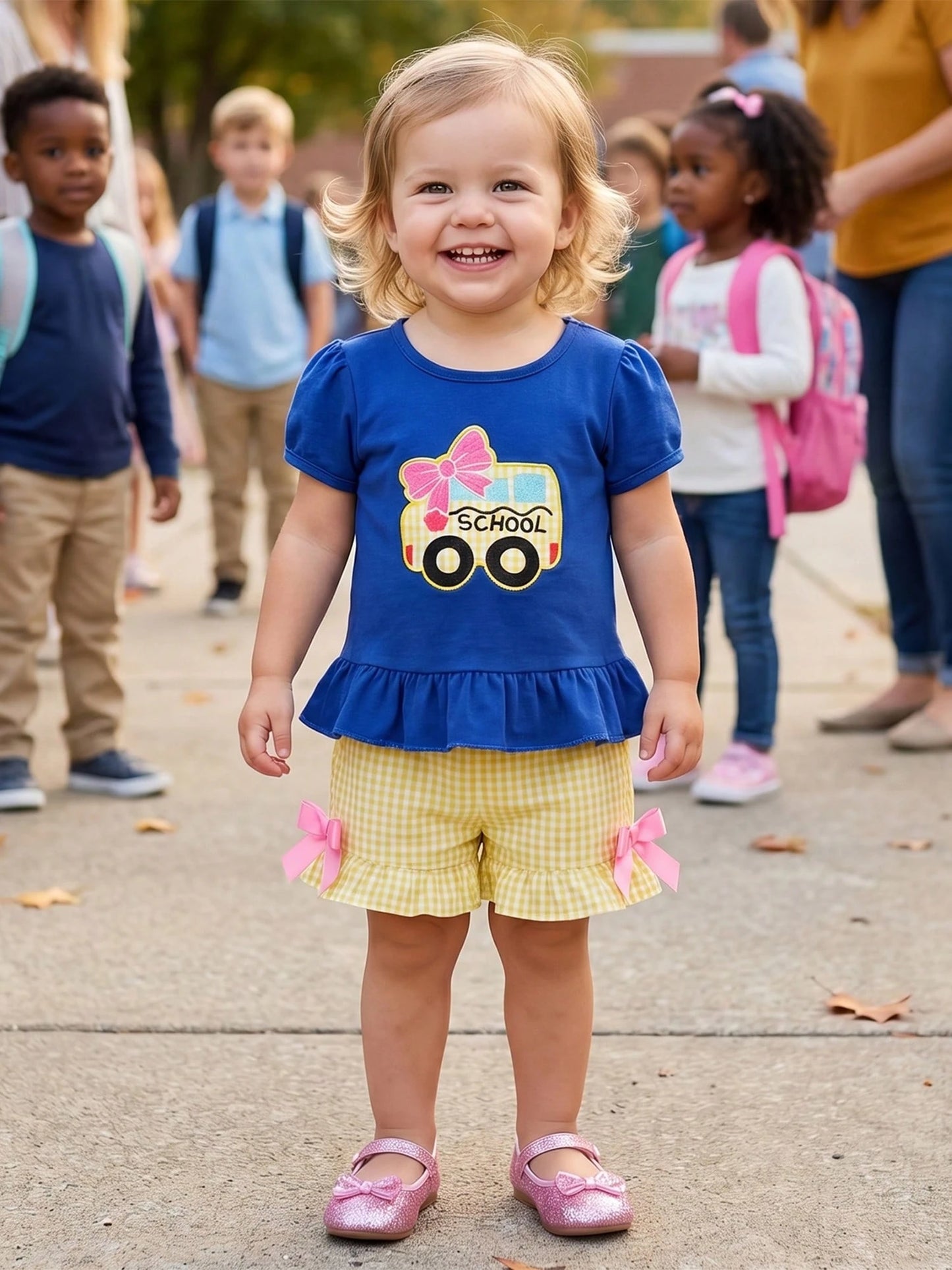2pcs Toddler Baby Back To School Outfits Girls Shorts Set Short Sleeve Embroidery Tops + Shorts 18M 24M 3T 4T 5T 6T Kids Casual Clothes