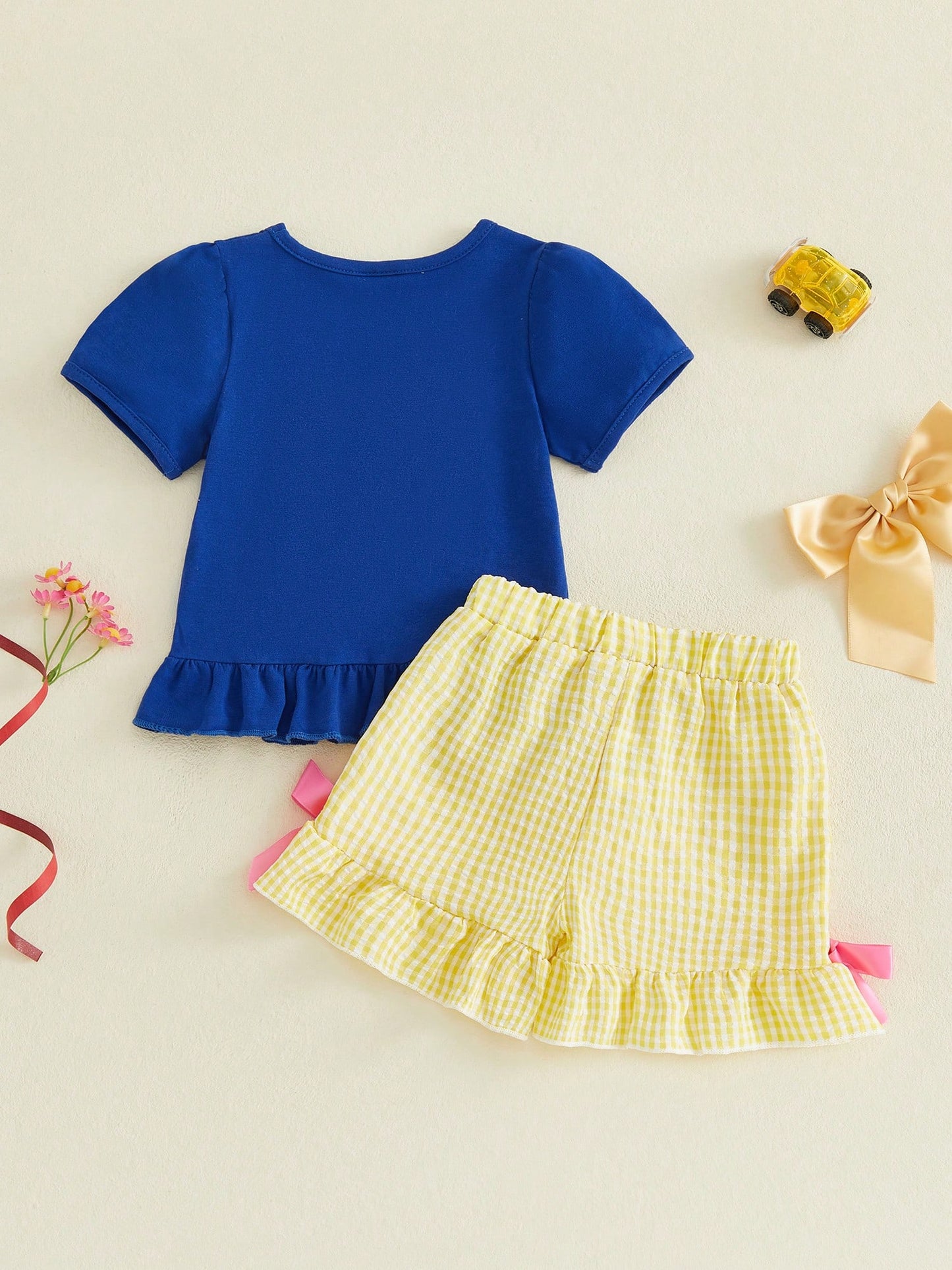 2pcs Toddler Baby Back To School Outfits Girls Shorts Set Short Sleeve Embroidery Tops + Shorts 18M 24M 3T 4T 5T 6T Kids Casual Clothes