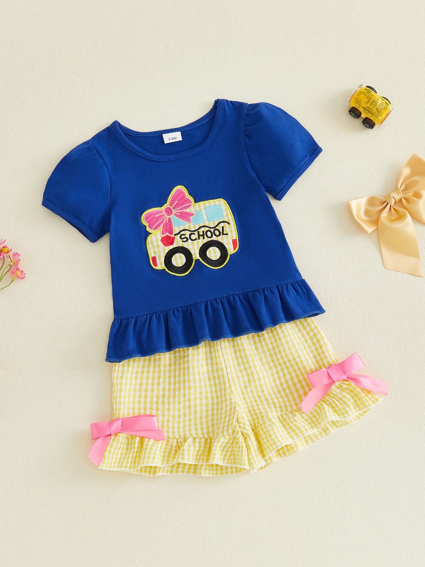 2pcs Toddler Baby Back To School Outfits Girls Shorts Set Short Sleeve Embroidery Tops + Shorts 18M 24M 3T 4T 5T 6T Kids Casual Clothes