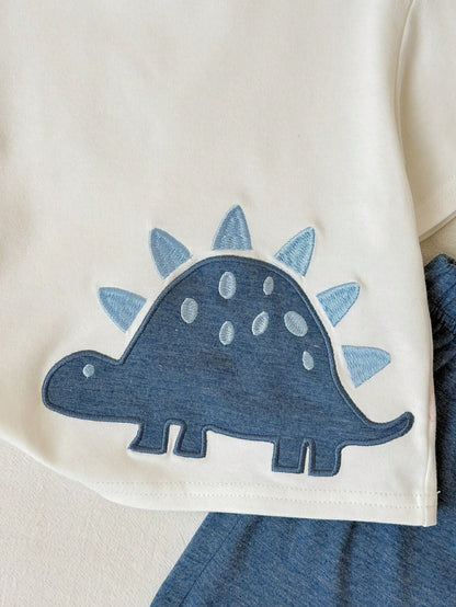 2pcs Toddler Unisex Baby Boy/Girl Casual Cute Dinosaur Embroidered Short Sleeve T-Shirt And Shorts Set, Baby Boy Outfit Sets, Baby Boy Summer Clothes