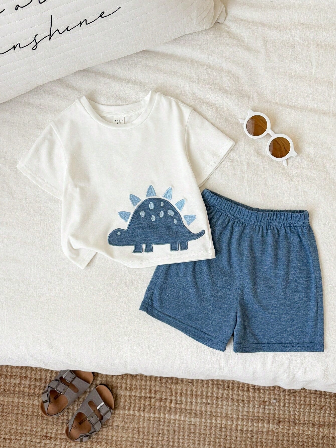 2pcs Toddler Unisex Baby Boy/Girl Casual Cute Dinosaur Embroidered Short Sleeve T-Shirt And Shorts Set, Baby Boy Outfit Sets, Baby Boy Summer Clothes
