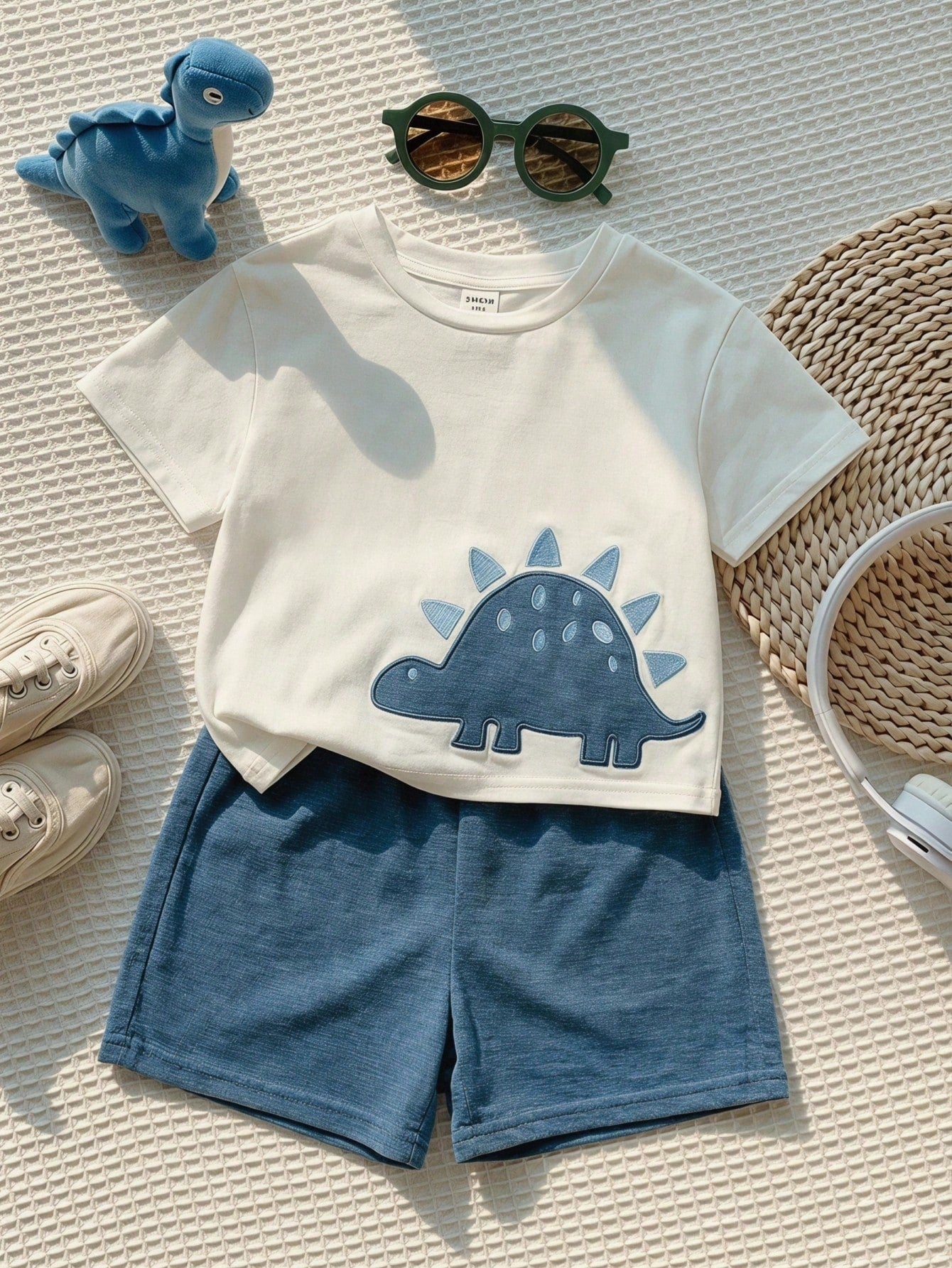 2pcs Toddler Unisex Baby Boy/Girl Casual Cute Dinosaur Embroidered Short Sleeve T-Shirt And Shorts Set, Baby Boy Outfit Sets, Baby Boy Summer Clothes