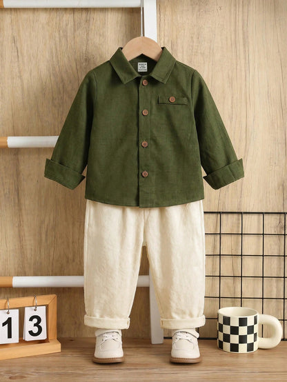 2pcs Unisex Baby Boy/Girl Baby Boy Autumn/Winter Casual Preppy Shirt Set, Baby Boy Outfit Sets