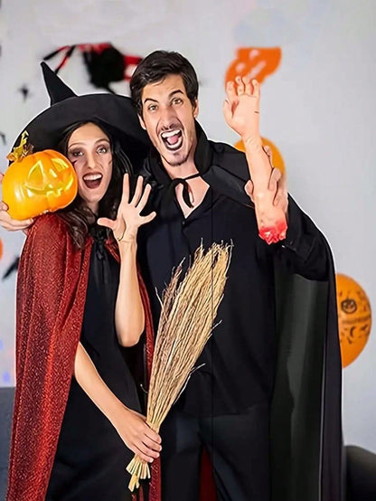 2pcsHalloween Witch Cape And Hat Set, Black Cape With Pointy Hat, Single Layer, Suitable For Halloween Themed Parties And Events