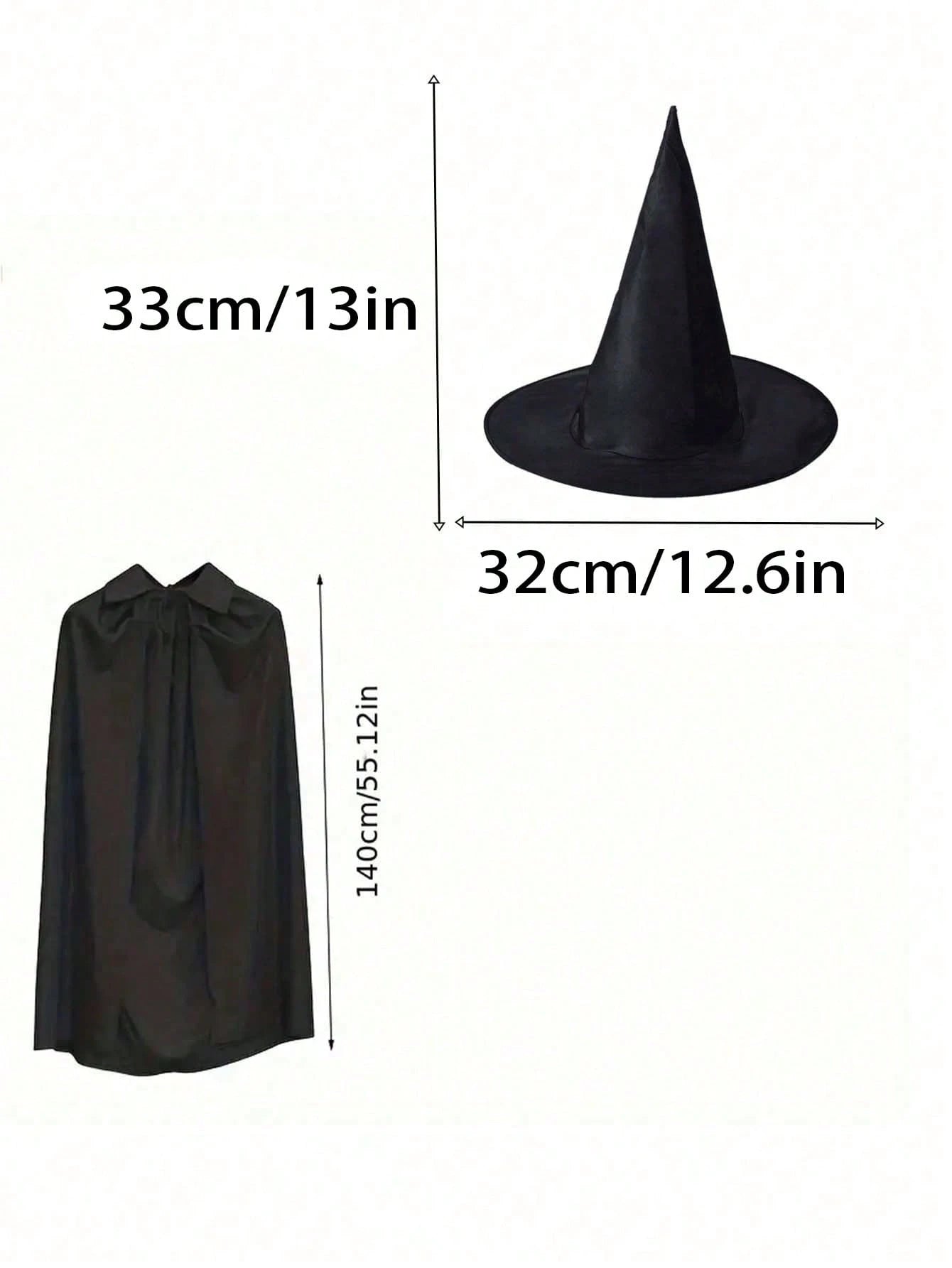 2pcsHalloween Witch Cape And Hat Set, Black Cape With Pointy Hat, Single Layer, Suitable For Halloween Themed Parties And Events