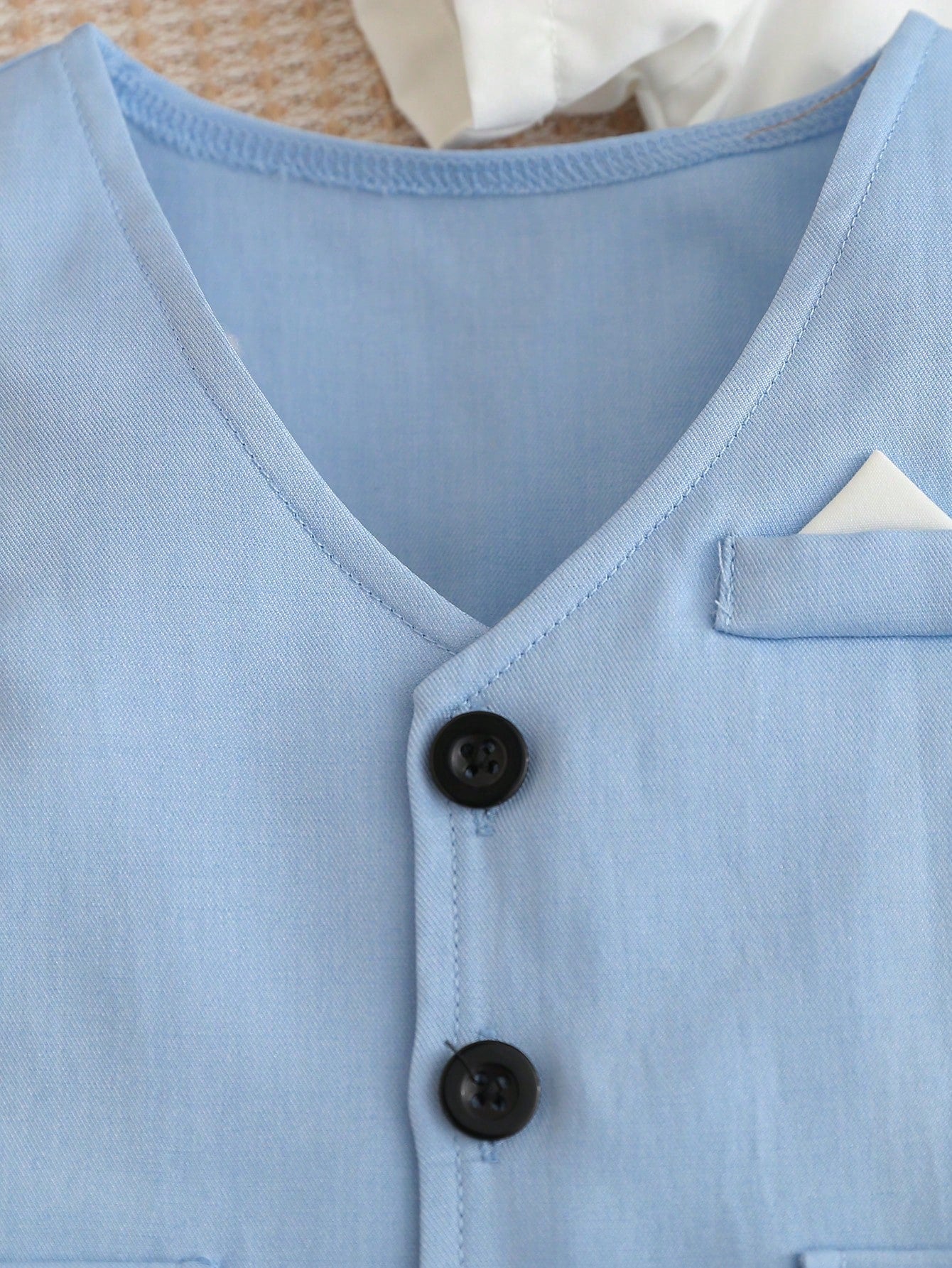 3-24M Baby Boy Gentleman Outfit, Aqua Blue Summer Elegant Old Money Classy Wedding Suit, White Short Sleeve Shirt Bow Tie, V-Neck Vest, Shorts Hat