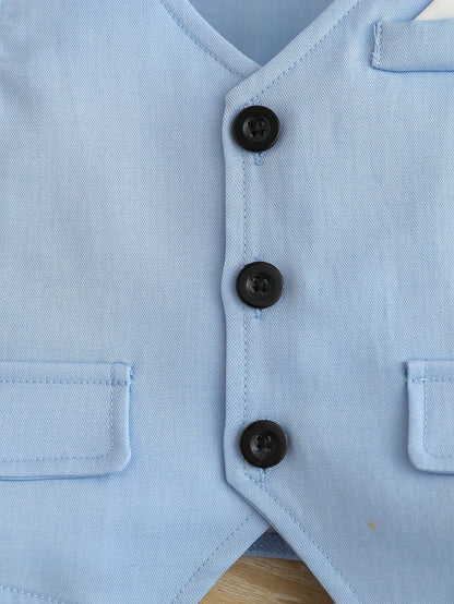 3-24M Baby Boy Gentleman Outfit, Aqua Blue Summer Elegant Old Money Classy Wedding Suit, White Short Sleeve Shirt Bow Tie, V-Neck Vest, Shorts Hat