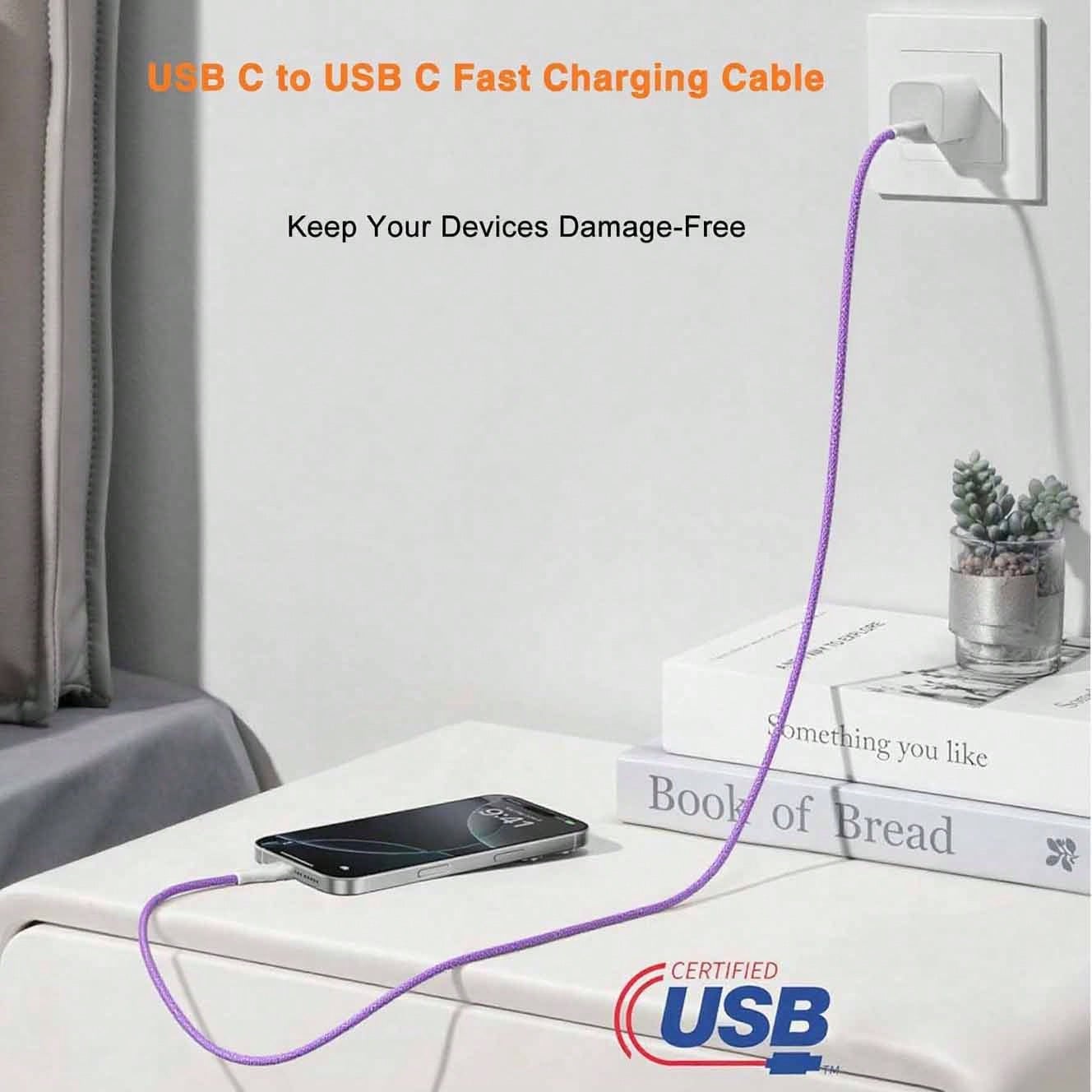 3.3/6.6/10ft Nylon Braided USB-C To Type-C Fast Charging Data Cable, Compatible With IPhone 17/16/15/Pro/Pro Max/IPad, And Other Android Phones, Supports 60W~18W Fast Charging, Suitable For Indoor/Out