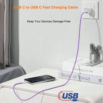 3.3/6.6/10ft Nylon Braided USB-C To Type-C Fast Charging Data Cable, Compatible With IPhone 17/16/15/Pro/Pro Max/IPad, And Other Android Phones, Supports 60W~18W Fast Charging, Suitable For Indoor/Out