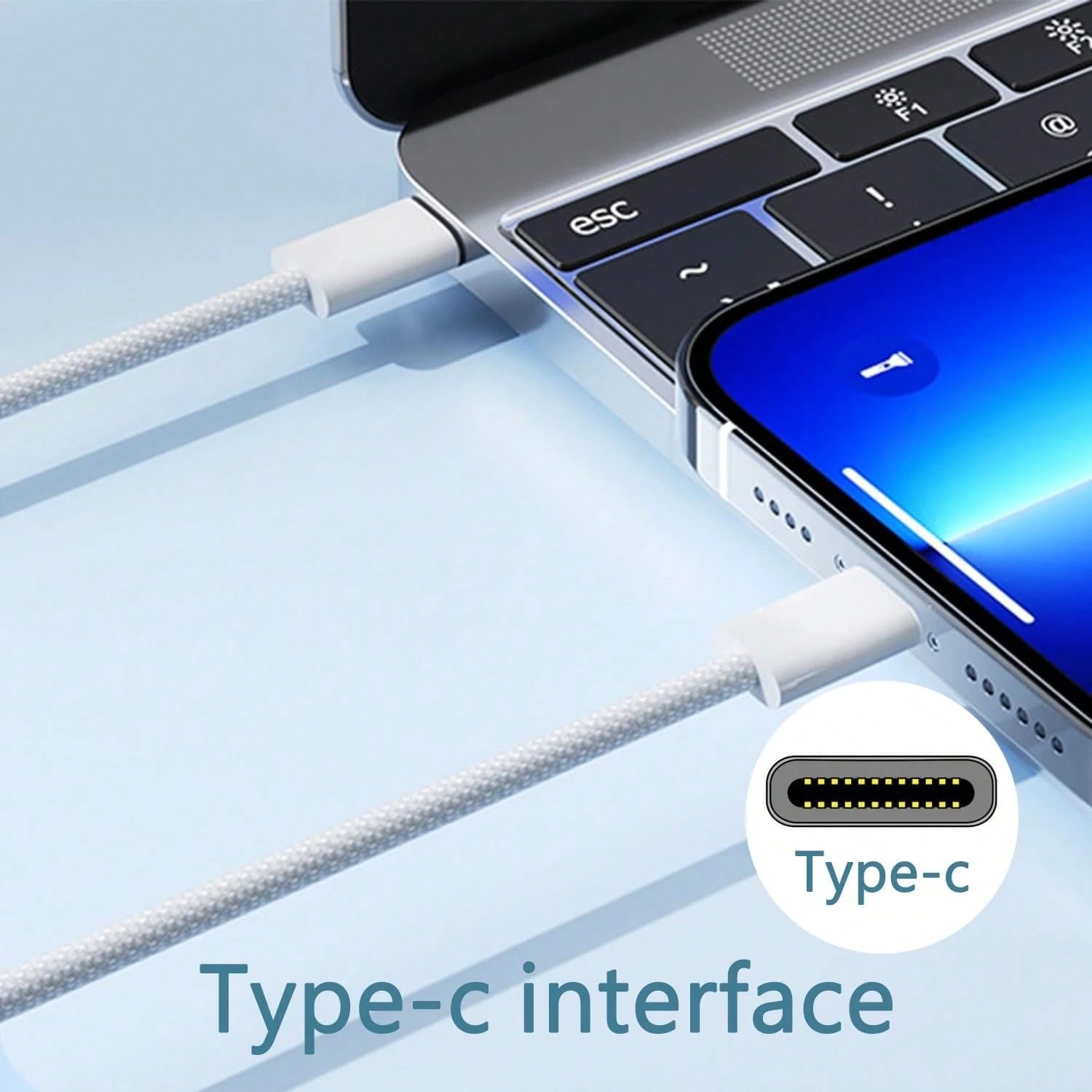 3.3/6.6/10ft Nylon Braided USB-C To Type-C Fast Charging Data Cable, Compatible With IPhone 17/16/15/Pro/Pro Max/IPad, And Other Android Phones, Supports 60W~18W Fast Charging, Suitable For Indoor/Out