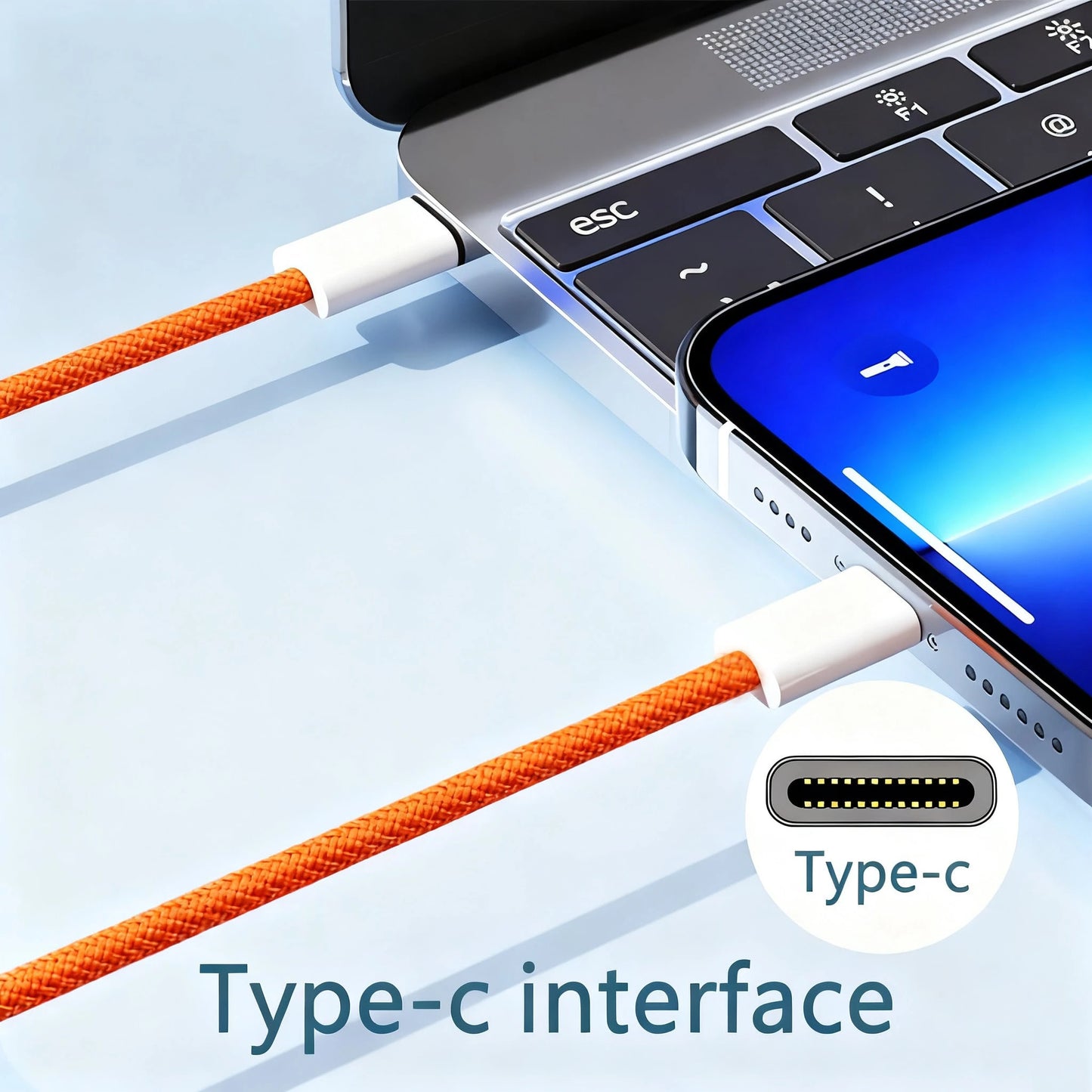 3.3/6.6/10ft Nylon Braided USB-C To Type-C Fast Charging Data Cable, Compatible With IPhone 17/16/15/Pro/Pro Max/IPad, And Other Android Phones, Supports 60W~18W Fast Charging, Suitable For Indoor/Out