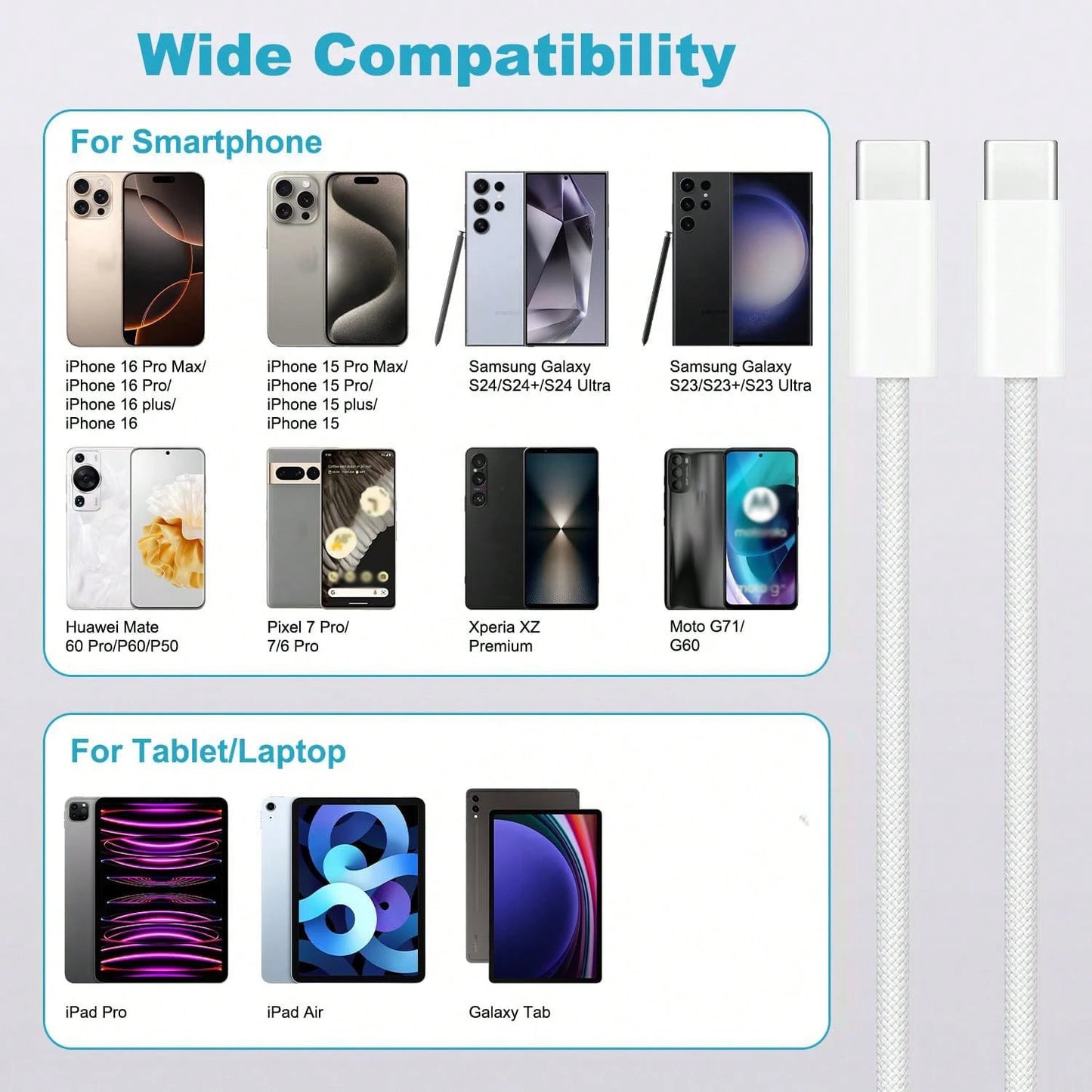 3.3/6.6/10ft Nylon Braided USB-C To Type-C Fast Charging Data Cable, Compatible With IPhone 17/16/15/Pro/Pro Max/IPad, And Other Android Phones, Supports 60W~18W Fast Charging, Suitable For Indoor/Out