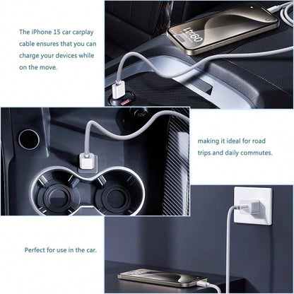 3.3/6.6/10ft Nylon Braided USB-C To Type-C Fast Charging Data Cable, Compatible With IPhone 17/16/15/Pro/Pro Max/IPad, And Other Android Phones, Supports 60W~18W Fast Charging, Suitable For Indoor/Out