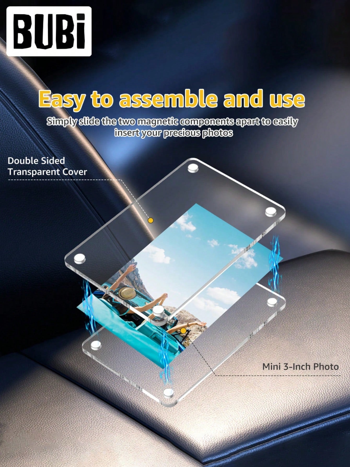 3.5 Inch Car Sun Visor Photo Frame Clip Holder Acrylic Magnetic Universal Picture Frame Family Partner Boyfriend Girlfriend Gift Souvenir Dog Cat Pet Supplies Accessories