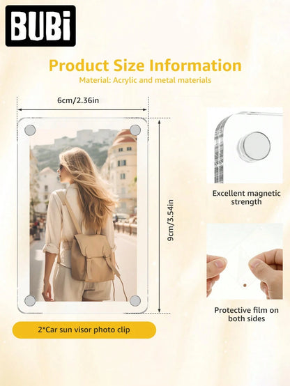 3.5 Inch Car Sun Visor Photo Frame Clip Holder Acrylic Magnetic Universal Picture Frame Family Partner Boyfriend Girlfriend Gift Souvenir Dog Cat Pet Supplies Accessories