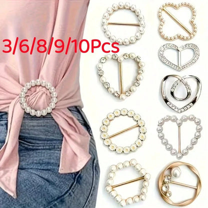 3/6/8/9/10Pcs Sparkling Rhinestone Hollow T-Shirt Clips- Elegant Hollow Button Design, Gold-Tone Alloy Buckle, Suitable For Shirts, Dresses And Jeans- Suitable For Formal And Casual Occasions- Unis