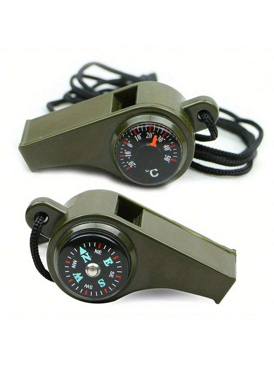 3-In-1 Emergency Survival Whistle With Compass & Thermometer- Perfect For Camping, Hiking, Outdoor Adventure, Referee And Cheerleaders